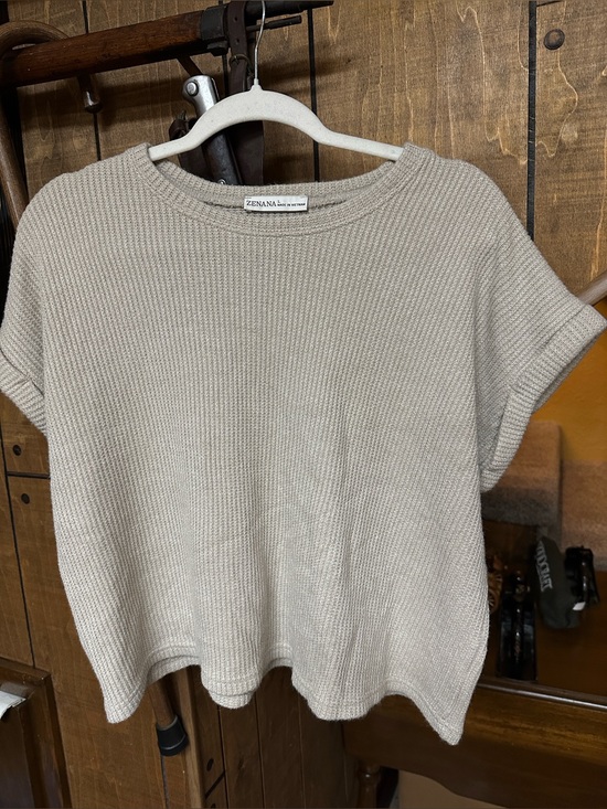 Zenana Outfitters Pants - Zenana Outfitters Beige Short Sleeve Waffle Knit Top with matching pants.